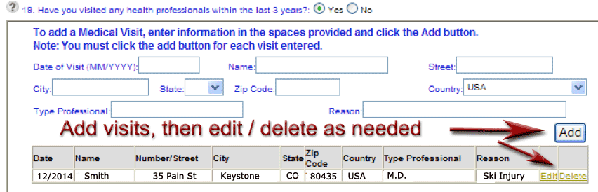 Entering MedXPress Medical History Explanations
